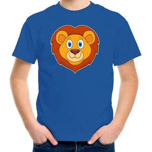 Cartoon leeuw t-shirt blauw voor jongens en meisjes - Kinderkleding / dieren t-shirts kinderen
