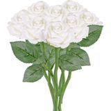 8x Witte rozen/roos kunstbloemen 27 cm - Kunstbloemen boeketten