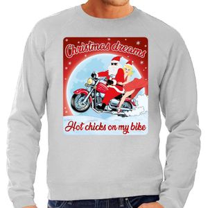Foute Kersttrui / sweater - Christmas dreams hot chicks on my bike - motorliefhebber / motorrijder / motor fan grijs voor heren - kerstkleding / kerst outfit