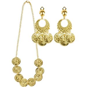 Boland Carnaval/verkleed accessoires 1001 nacht/buikdanseres/zigeuner queen sieraden - ketting met oorbellen - goud - kunststof