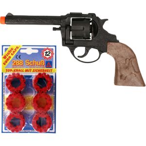 Cowboy/politie speelgoed revolver/pistool - metaal - 12 schots ringen plaffertjes - 288 shots