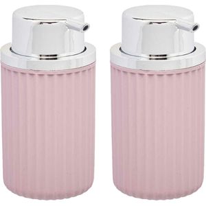 Berilo zeeppompje/dispenser Roma - 2x - roze/zilver - kunststof - 8 x 15 cm - 420 ml - badkamer/toilet/keuken