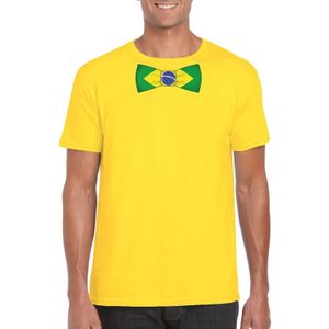 Geel t-shirt met Braziliaanse vlag strikje heren - Brazilie supporter