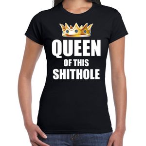 Queen of this shit hole t-shirt zwart voor dames - Woningsdag / Koningsdag - thuisblijvers / luie dag / relax shirtje