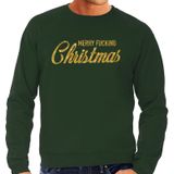 Foute Kersttrui / sweater - Merry Fucking Christmas - goud / glitter - groen - heren - kerstkleding / kerst outfit