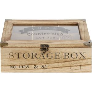Houten theedoos bruin Storage Box 6-vaks 24 cm - Theedozen/theekisten van hout 24 cm