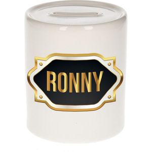 Ronny naam cadeau spaarpot met gouden embleem - kado verjaardag/ vaderdag/ pensioen/ geslaagd/ bedankt