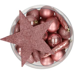 Bellatio Decorations kerstballen -33 st -oud roze kunststof -met piek