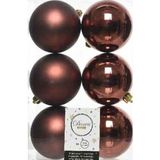 30x Mahonie bruine kunststof kerstballen 8 cm - Mat/glans - Onbreekbare plastic kerstballen - Kerstboomversiering roodbruin