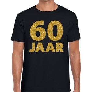 60 jaar gouden glitter tekst t-shirt zwart heren - heren shirt 60 jaar - verjaardag kleding