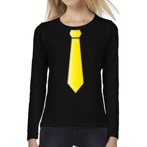 Bellatio Decorations Verkleed shirt voor dames - stropdas geel - zwart - carnaval - foute party