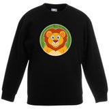 Kinder sweater zwart met vrolijke leeuw print - leeuwen trui - kinderkleding / kleding