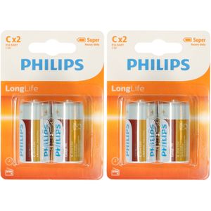 8x Philips Long Life LR14 C-batterijen 1,5 Volt - Altijd handig in huis - Batterijen