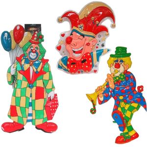 Carnaval versiering pakket - 3x grote plastic wand decoratie clowns