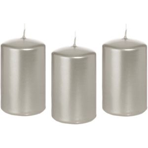 12x Zilveren cilinderkaars/stompkaars 5 x 8 cm 18 branduren - Geurloze zilverkleurige kaarsen - Woondecoraties