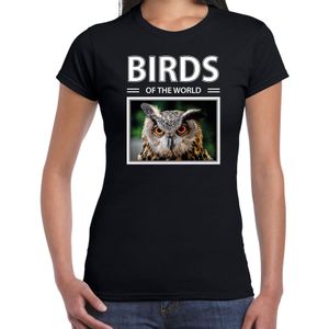 Dieren foto t-shirt Uil - zwart - dames - birds of the world - cadeau shirt Uilen liefhebber