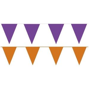 Oranje/Paarse feest punt vlaggetjes pakket - 80 meter - slingers/ vlaggenlijn