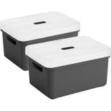 4x stuks opbergboxen/opbergmanden antraciet van 5 liter kunststof met transparante deksel 25 x 18 x 12 cm