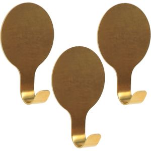 Tendance Plakhaakje rond - 3x stuks - 6 x 2,5 x 10 cm - Zelfklevende ophang haakjes - RVS - goud - keuken/badkamer haken