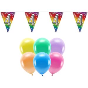 Boland Party 4e jaar verjaardag feestartikelen versiering - 100x ballonnen/2x leeftijd vlaggetjes