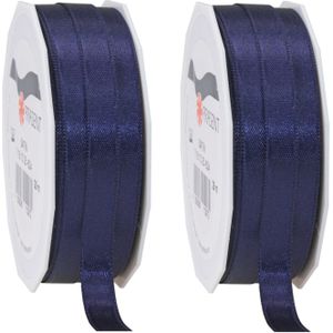 3x Luxe Hobby/decoratie donkerblauwe satijnen sierlinten 1 cm/10 mm x 25 meter- Luxe kwaliteit - Cadeaulint satijnlint/ribbon