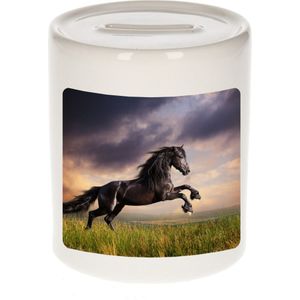 Dieren zwart paard foto spaarpot 9 cm jongens en meisjes - Cadeau spaarpotten paarden liefhebber