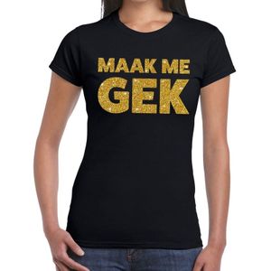 Maak me Gek glitter tekst t-shirt zwart dames - dames shirt Maak me Gek