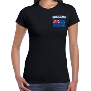 New zealand t-shirt met vlag zwart op borst voor dames - Nieuw-Zeeland landen shirt - supporter kleding