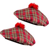 Boland Carnaval verkleed hoed/baret in Schotse ruit - 2x - rood - polyester - heren - Schotland