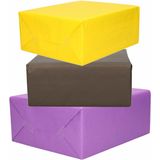 3x Rollen kraft inpakpapier geel/zwart/paars 200 x 70 cm - cadeaupapier / kadopapier / boeken kaften