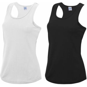 Voordeelset -  wit en zwart sport singlet voor dames in maat Small(36) - Dameskleding sport shirts