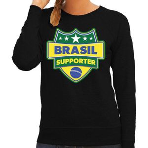 Brasil supporter schild sweater zwart voor dames - Brazilie landen sweater / kleding - EK / WK / Olympische spelen outfit