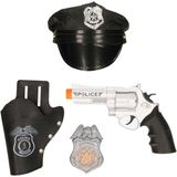 Carnaval verkleed politie agent pet/cap - zwart - met pistool/badge - kinderen - accessoires