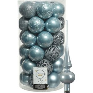 Kunststof kerstballen D6 cm - incl. glazen piek glans - lichtblauw