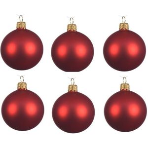 6x Kerst rode glazen kerstballen 6 cm - Mat/matte - Kerstboomversiering kerst rood