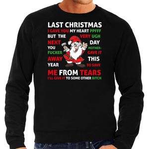 Bellatio Decorations foute Kersttrui/sweater voor heren - songtekst last Christmas -zwart - kerstman