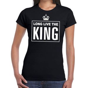 Zwart Long live the King Engelse tekst shirt dames - Oranje Koningsdag/ Holland supporter kleding