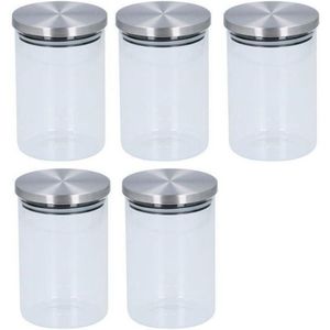 5x Glazen snoeppot / voorraadpot 15 cm - 800 ml - Voorraadbussen met deksel