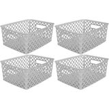 5Five Opbergmand/box van kunststof - 4x - grijs - 19 x 25 x 10 cm - 4 liter