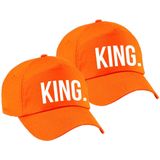 2x stuks king pet  / baseball cap oranje met witte bedrukking voor jongens - Holland / Koningsdag - feestpet / verkleedpet