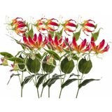 6x Gele met rode Gloriosa/klimlelie kunstplanten 75 cm - Klimlelies - Kunstbloemen boeketten maken