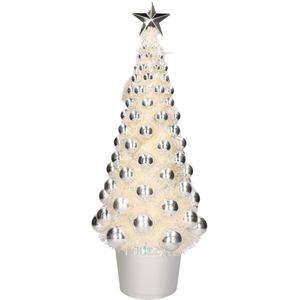 Complete kerstboom met ballen en lichtjes zilver 60 cm - Kunst kerstbomen/kunstkerstbomen met versiering en verlichting