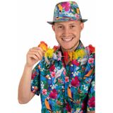 Hawaii thema party verkleedset - Hoedje Tropical print - bloemenkrans groen/blauw - Tropical toppers - voor volwassenen