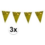 3x stuks Vlaggenlijn/vlaggetjes metallic goud 10 meter