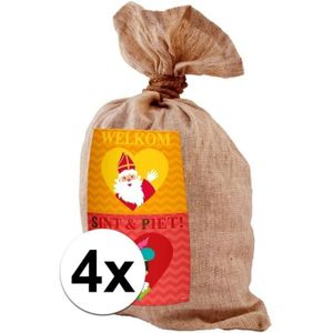 4x Medium jute kadozak Sinterklaas - 50x80 cm - cadeauzak