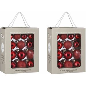 52x Glazen kerstballen rood 5-6-7 cm - glans en mat - Kerstboomversiering/kerstversiering kerstballen van glas