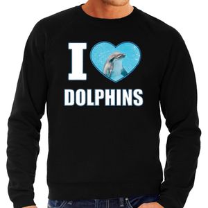 I love dolphins trui met dieren foto van een dolfijn zwart voor heren - cadeau sweater dolfijnen liefhebber