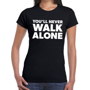 You'll never walk alone tekst t-shirt zwart dames - dames fun tekst shirt zwart