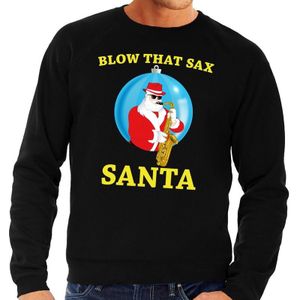 Foute kersttrui / sweater - zwart - Kerstman Blow That Sax voor heren