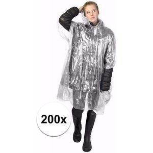 200x Wegwerp regenponcho transparant - Wegwerp poncho voor volwassenen